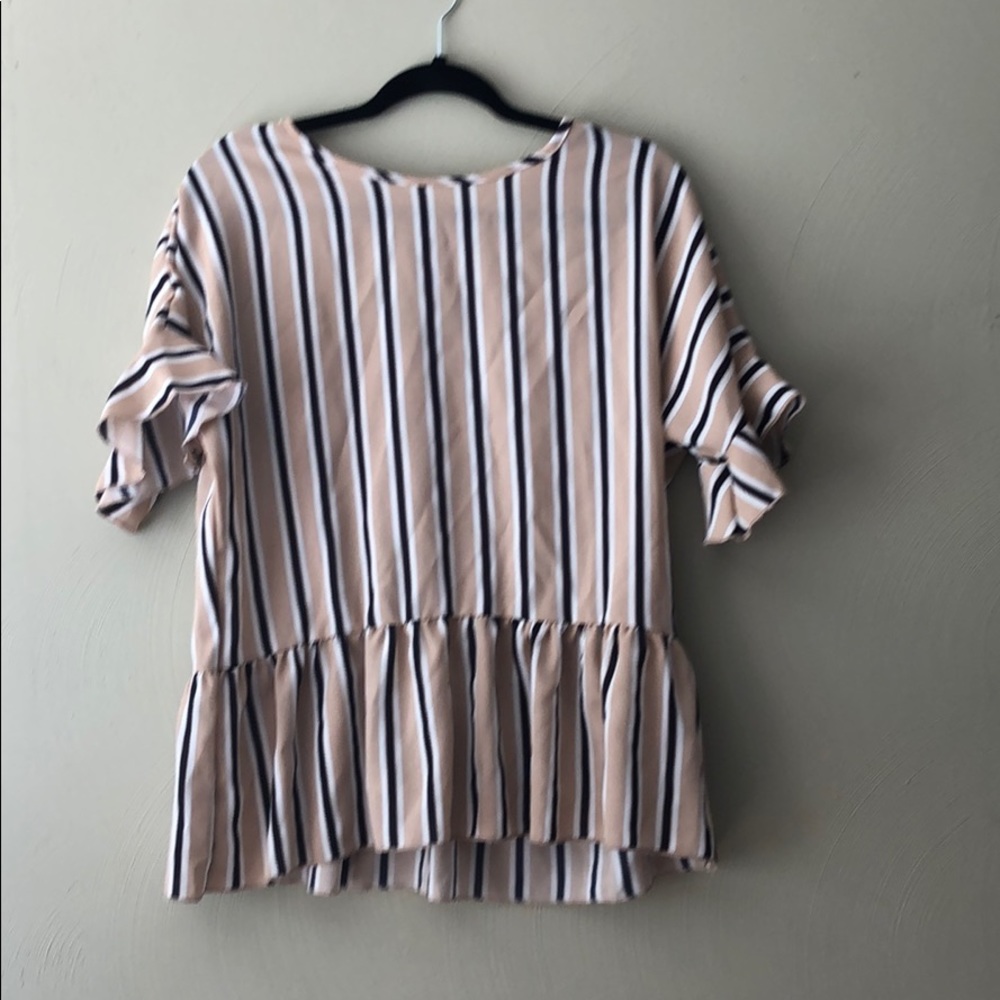 EE:some beige and navy striped peplum blouse